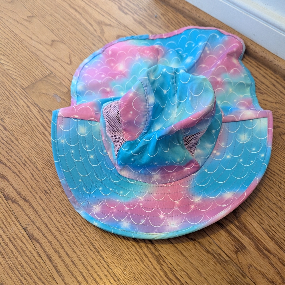 Mermaid Girls Toddler Sun Hat Wide Brim Adjustable Strap Drawstring